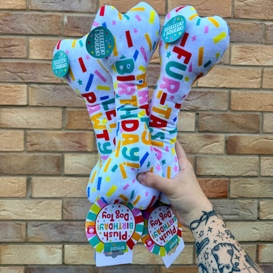 SQUEAKY PLUSH BIRTHDAY BONE | 3 PHRASES
